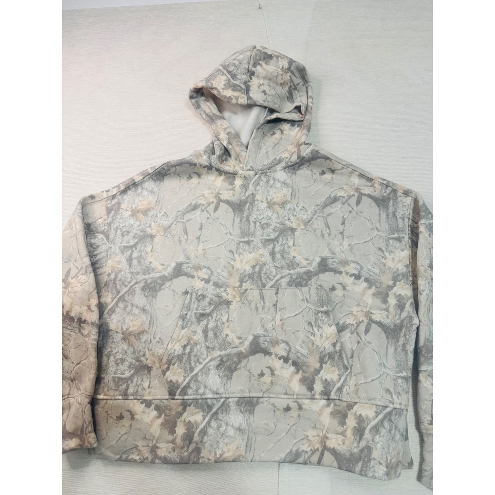 Better Together Womens Camo Cropped Hoodie Gray Tan Tree Print Small TK6321